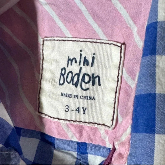 Mini Boden Boys Blue Check Plaid Button Up Size 3-4 Years - Picture 2 of 7